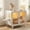 White + Glass + MDF, variant on Cat Hidden Litter Box Enclosure with RGB LED Light – Cat House with Stairs, Pom-Pom Toys, Litter Leak Walkway & Glass Doors, TV-Style Cat Washroom Cabinet for Indoor Cats