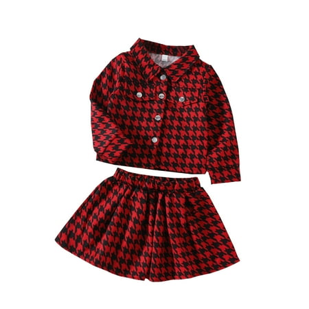 

Toddler Girls Outfit Sets Kids Baby Long Sleeve Plaid Shirt Jacket Coat Patchwork Skirt Outfit Clothes Set 2Pcs