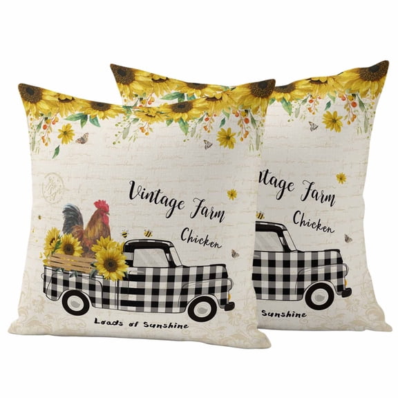 Country Kitchen Sunflowers Outdoor Waterproof Pillow Covers, Rustic Truck Vintage Farmhouse Decorative Square Throw Pillowcase Sofa Cushion Sham for Patio/Couch/Chair, 16"x16" 2 Pack