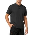thumbnail image 2 of Lovzfmll Men's Summer Fashion Casual Stand Collar Solid Color Linen Short Sleeve Shirt, Soft Breathable Beach Top Black, 4XL, 2 of 5