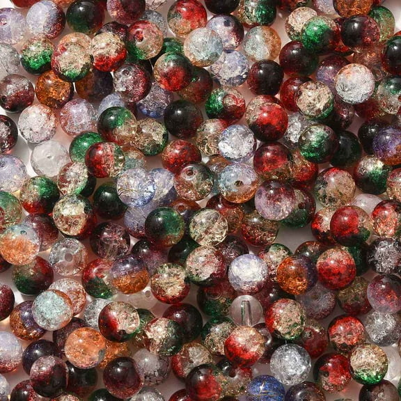 350g Mixed Style Glass Beads Round FireBrick 8~10mm
