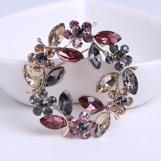 2 uds corona creativa cristal europeo y americano broche cristal diamante rama de olivo corona Pin accesorios de ropa mujer, marrón ShuxiuWang 8390612210761