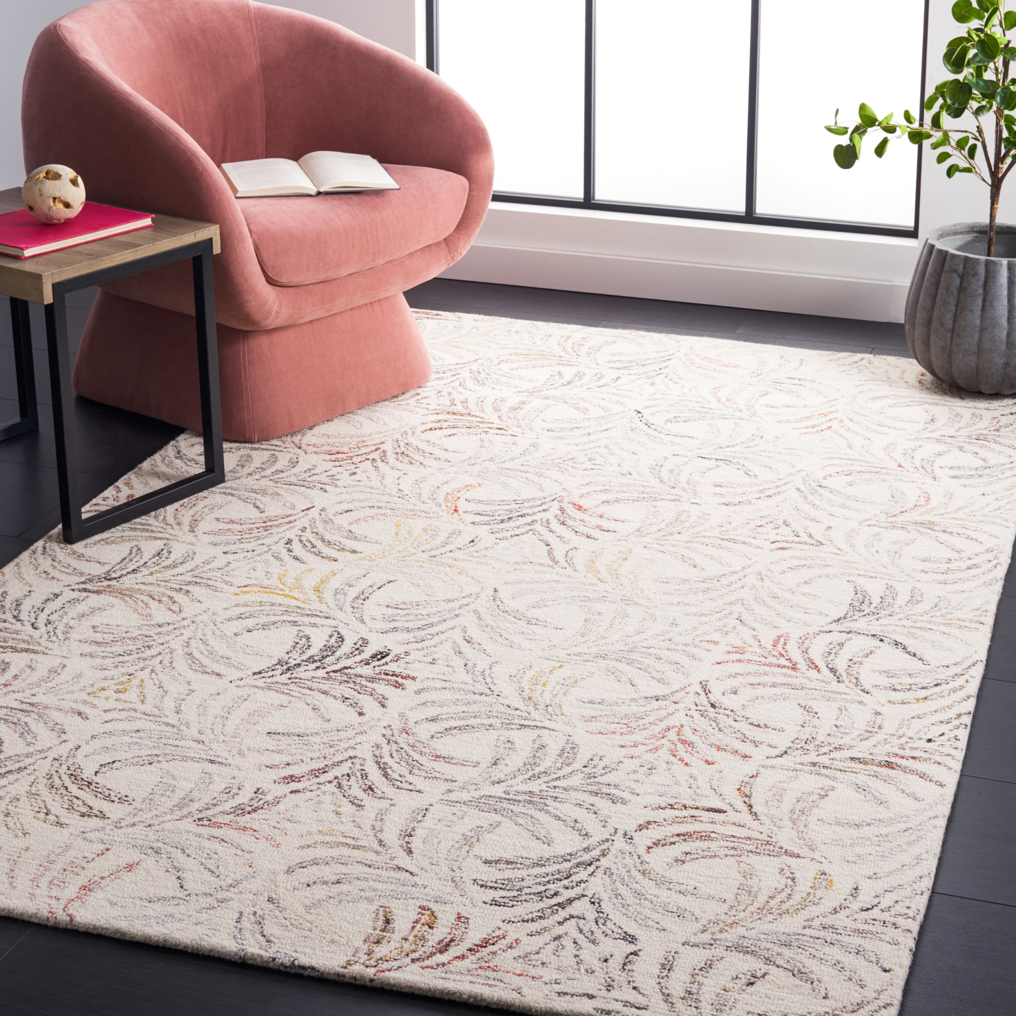 SAFAVIEH Jardin Thaddeus Leaves Area Rug, Ivory/Red, 5' x 8'