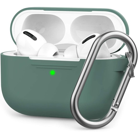 AirPods Pro Case Protective Cover [Front LED Visible] [Added Carabiner] Compatible with Apple AirPods Pro 2019 (Pine Green)