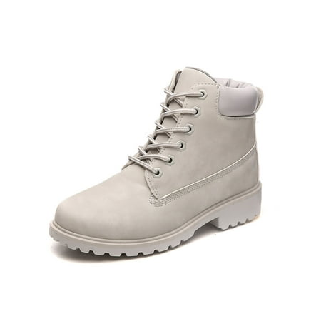 

Woobling Ladies Ankle Booties Lug Sole Combat Boot Casual Winter Boots Women Shoes Retro Short Bootie Plush Lined Lightweight Gray 8