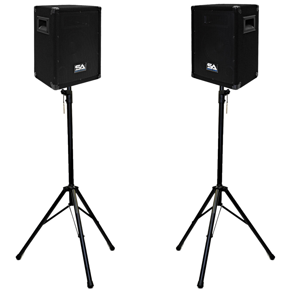 Seismic Audio PAIR 8" PA/DJ SPEAKERS & Tripod Stands Karaoke Church