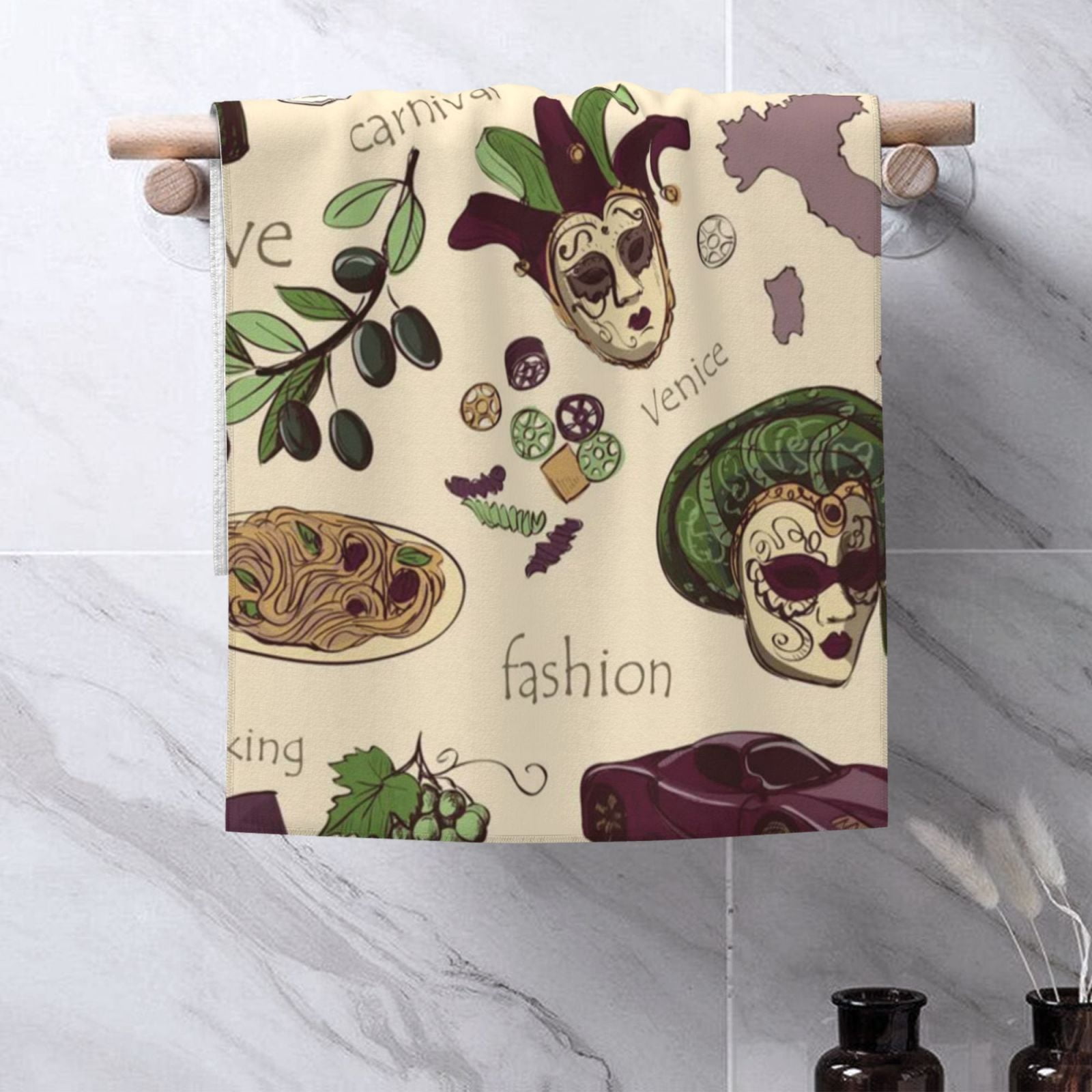 Italy Italian Pattern Vintage 27.5" x 16" Ultra Soft Hand Towel, Face Wash Cloth for Bathroom, Gym, Travel, Pool