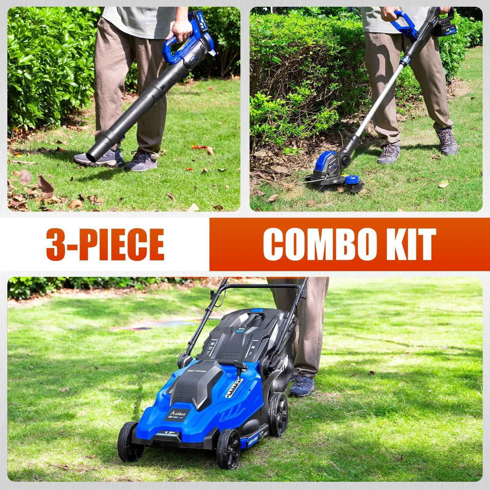 ANLIBATT Cordless Lawn Mower 17inch Electric Grass Cutter Walk-Behind Mower with Charger Combo Set 40V Brushless Battery Electric Lawn Mower Set