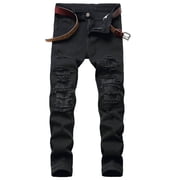 LOVZFMLL Jeans Men's Casual Cotton Straight Ripped Hole Trousers Jeans Pants Full Length Pants