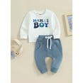 thumbnail image 3 of Cenuakty Toddler Boys Fall Outfits Letter Print Crew Neck Long Sleeve Sweatshirts and Long Pants 2Pcs Clothes Set, 3 of 9