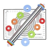 cpengpj Rolling Pin with Thickness Rings, Adjustable Stainless Steel Rolling Pins for Baking, Dough Roller for Fondant Pizza, Pie, Pasta, Cookies, Cakes, Kitchen Baking Supplies