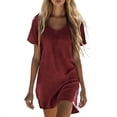 thumbnail image 1 of Camisas de Lino para Mujeres Cuello en V Vestido Casual de Manga Corta con Bolsillo, Vestido de Lino Estilo Cómodo Túnica para Verano Diario, 1 of 8