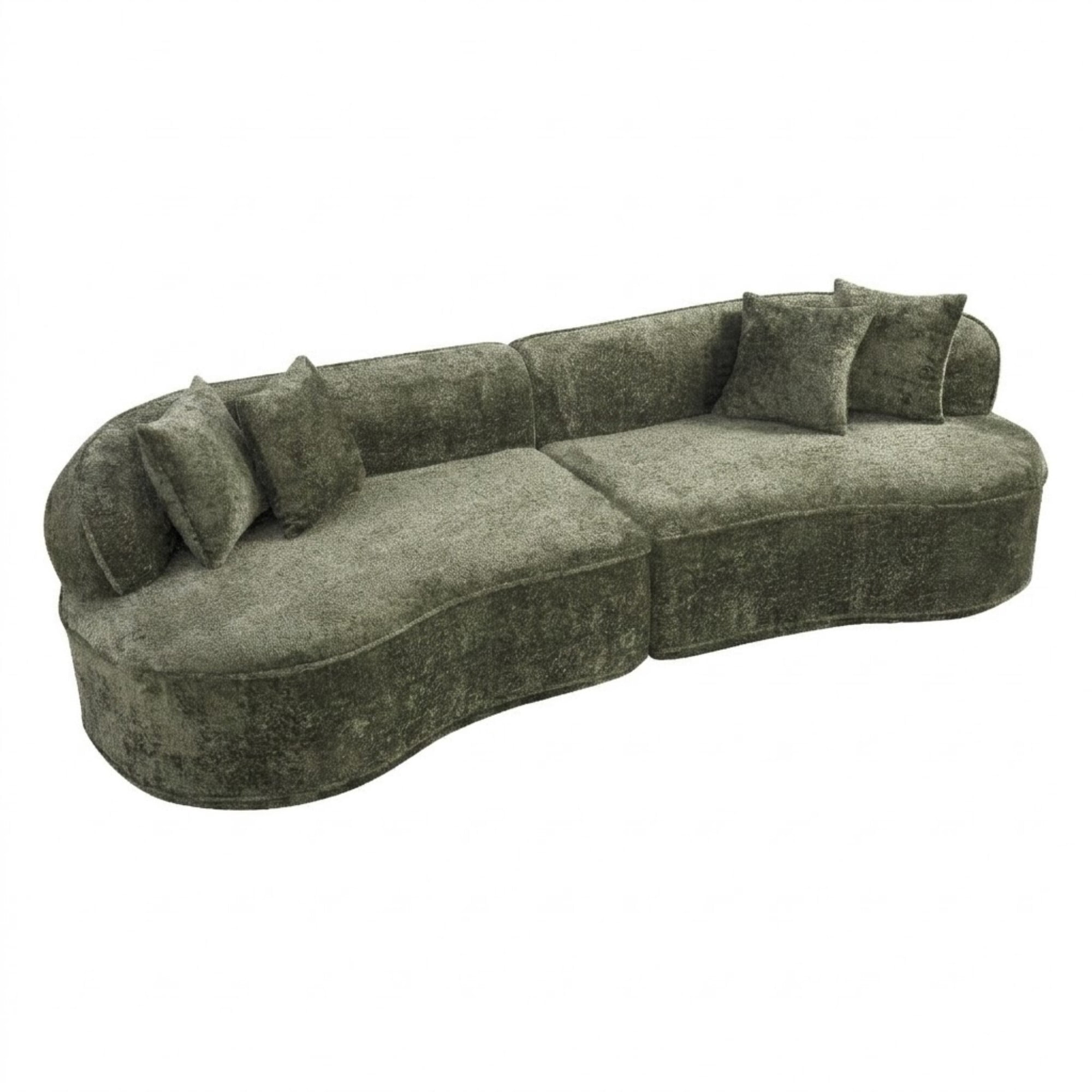 DEALTOPS 114" Modular Boucle Curved Sectional Sofa, 4-Seater Cloud Couch with No Assembly, Green