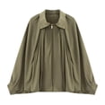 thumbnail image 2 of Women's Puffed Bomber Jacket Oversized Streetwear Casual Batwing Sleeve Lapel Collar Zip Front Pleated Shirts Green M, 2 of 6