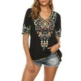 thumbnail image 3 of Grosy Womens Plus Size Tops Short Sleeve V Neck Shirts Tunic Casual Floral Embroidered Loose Summer Fall Blouses Mexican Peasant Cotton Rayon Shirts-442/Black/S, 3 of 5