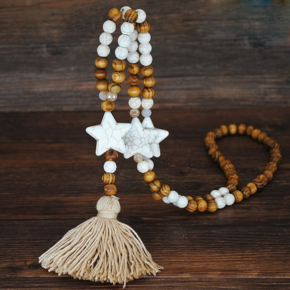 YYKihy Women Tassel Wooden Beads Necklace Pendant Bohemian Chain Jewelry Accessory