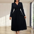 thumbnail image 2 of Bpmpbo Women's V-Neck Maxi Dress with Long Sleeves, Tie-Waist Belt and Flowy Pleated Skirt Fashion High Waist Shirt Dress, 2 of 6