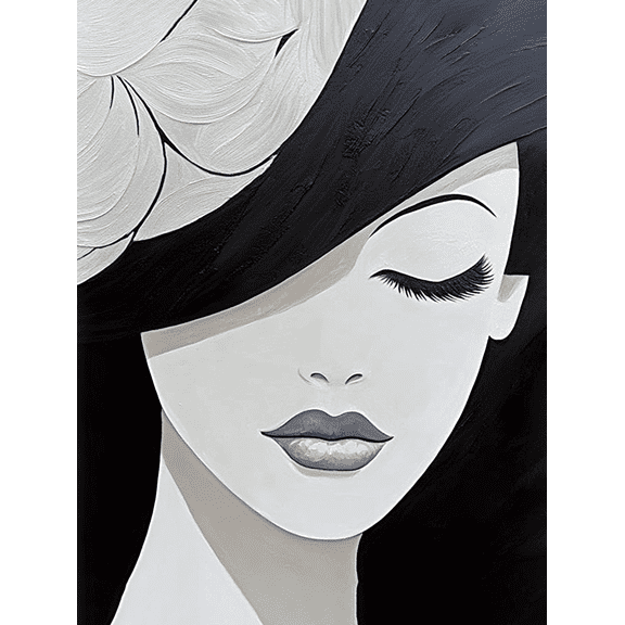 Black and White Woman Portrait Canvas Wall Art,Suitable for Living Room,Bedroom,Bathroom,Office,and Dining Room Decoration.