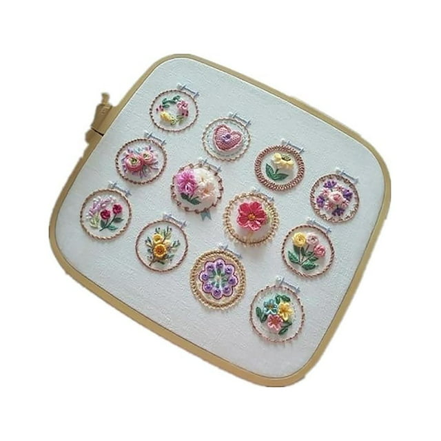 HLONK Small Flower Frame Embroidery Kit New Flower Embroidery Kit for Beginners with Pattern and Instructions Learn 12 Different Stitches DIY Kits Hand Floral Embroidery for Adults Embroi
