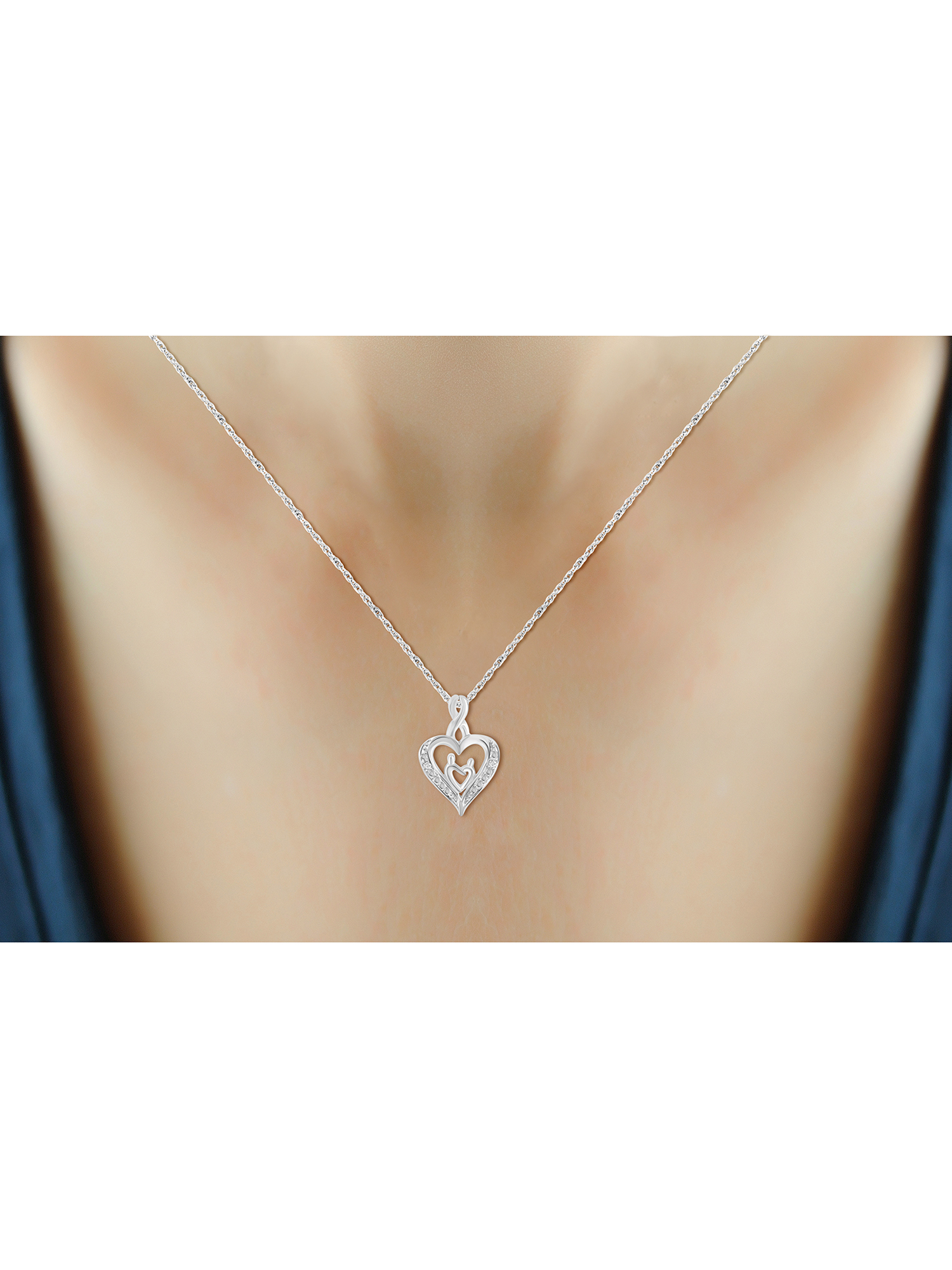 JewelersClub White Diamond Accent Sterling Silver Mother and Child Heart Pendant