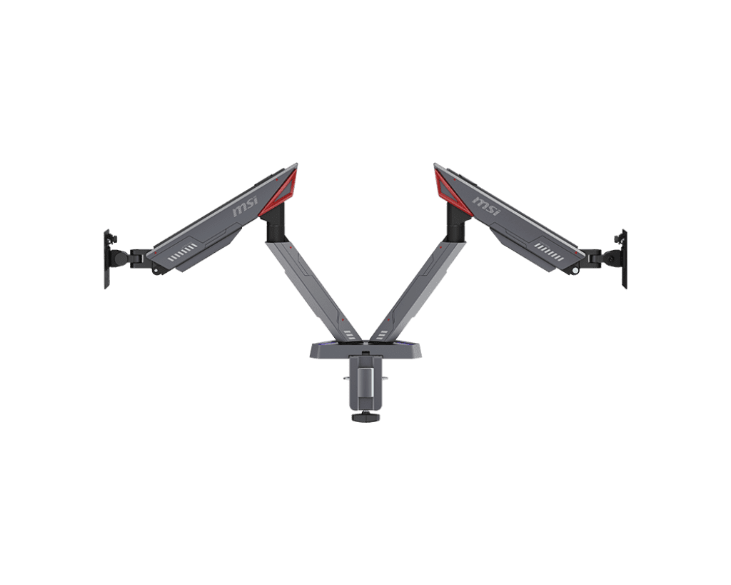 MSI MPG MT161DR Premium RGB Dual Monitor Arms, Iron Gray, Supports 17”-38", 35.2 lbs. per flat screen or 28.6 lbs. per curved screen