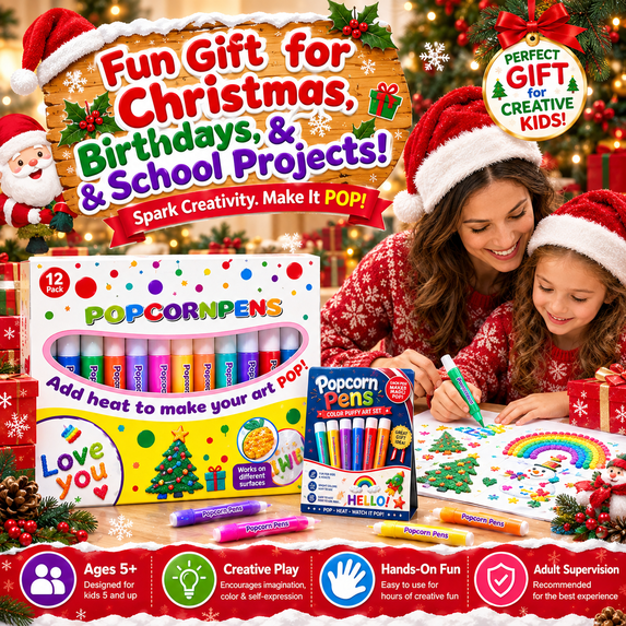 3D Relief Art Pen, 12 Colors Popcorn Pens Puffy,3D Art Pens Works On Different Surfaces, Non-Toxic DIY Bubble Popcorn Drawing,3D Gel Pen & Arts Crafts