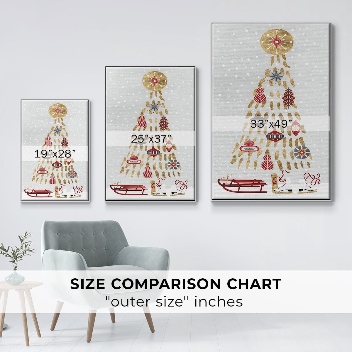 Christmas Chalet Collection B - Framed Gallery Wrapped Holiday Canvas - 17 x 25 - White Frame