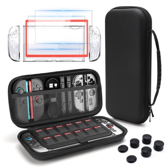 EEEkit 13-in-1 Accessories Kit Fit for Nintendo Switch 2, Hard Shell Protective Carrying Bag with Clear Case Cover, Screen Protectors and Thumbstick Caps
