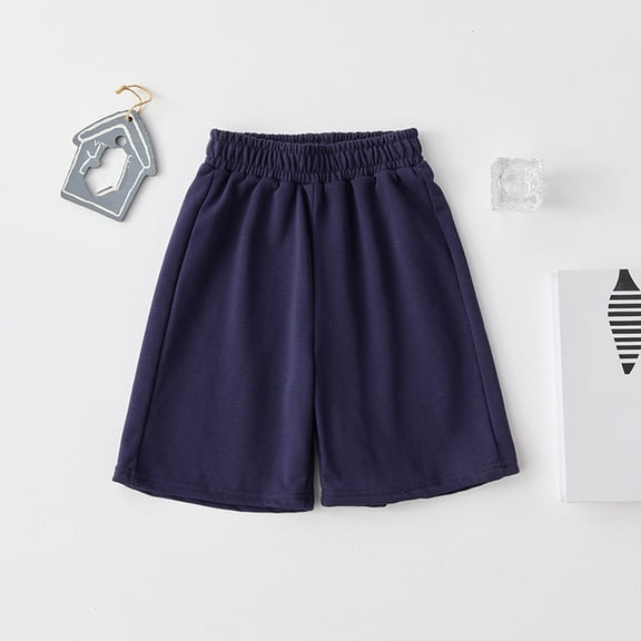 Amidoa Elastic Waist Girl Shorts Solid Color Casual Summer Lightweight Cotton Sports Shorts,Navy,7-8Years