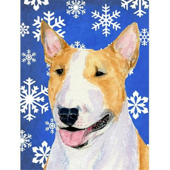 28 x 40 in. Bull Terrier Winter Snowflakes Holiday Flag Canvas House Size