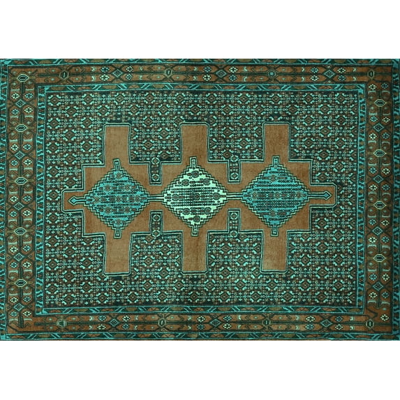 Ahgly Company Indoor Rectangle Persian Turquoise Blue Traditional Area Rugs, 2' x 3'