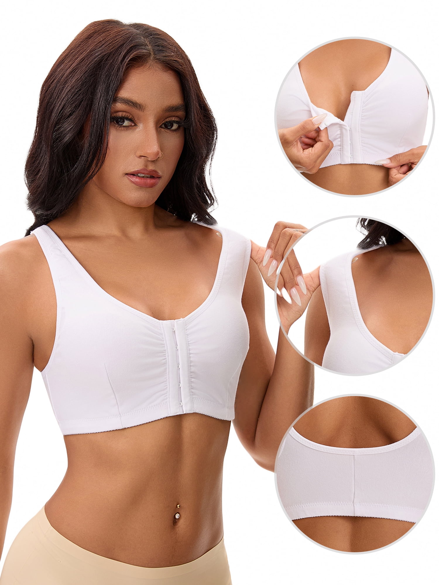 Unique Bargains Women's Front Closure Adjustable Strap Wirefree Workout Bras 3XL White
