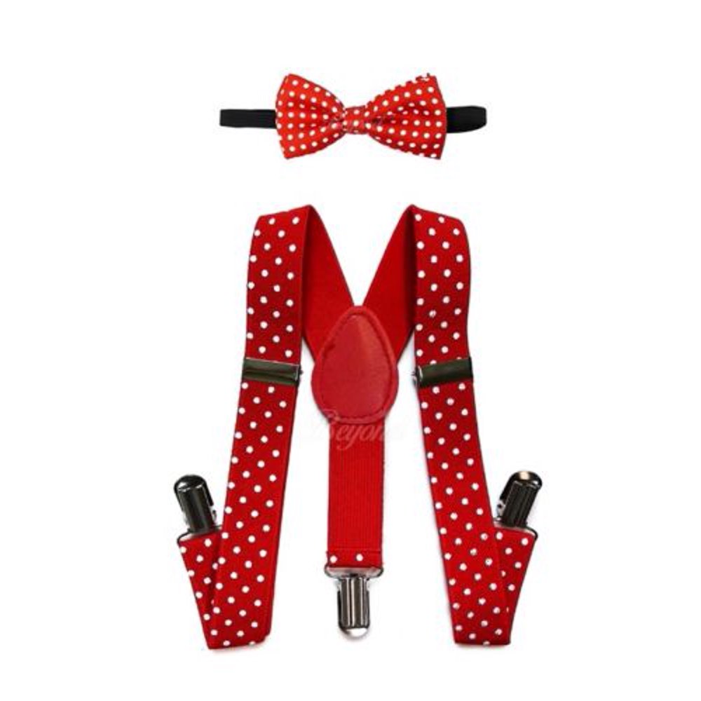 Coool Red White Polkadots Suspender and Bow Tie Set for Baby Toddler