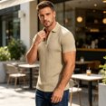 thumbnail image 7 of KLHDSF Men's Textured Knit Polo Shirts 1/4 Zipper Shirts Short Sleeve Casual Lightweight Golf Shirt Khaki XXXL, 7 of 7