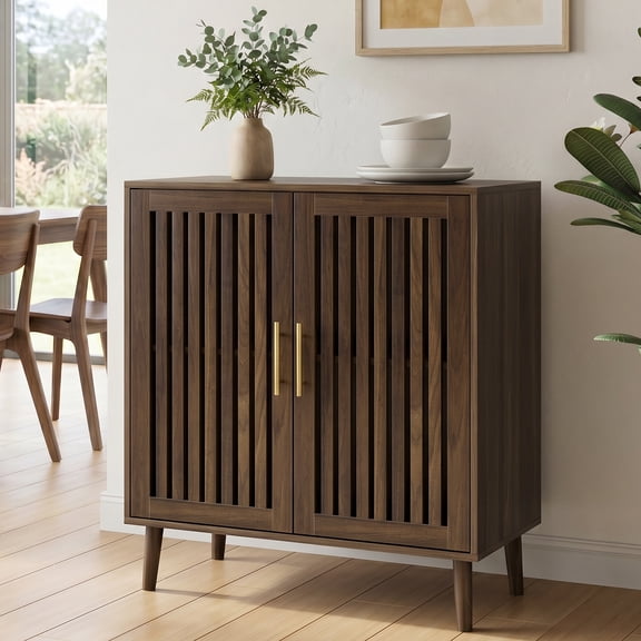 Semiocthome Buffet Cabinet with Storage, 35" Tall Sideboard with 2 Slatted Doors and Adjustable Shelf,  Coffee Bar for Dining Room, Kitchen, Walnut