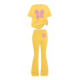 thumbnail image 2 of UACY Girls 2 Piece Casual Outfit Set - Butterfly Print T Shirt and Flare Pants, Soft Everyday Clothing for Kids (Yellow, 9-10 Years), 2 of 5
