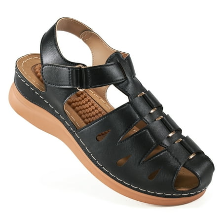 

Womens Summer Comfort Wedge Sandals Low Heel Non-Slip Flat Sandals Massage Function