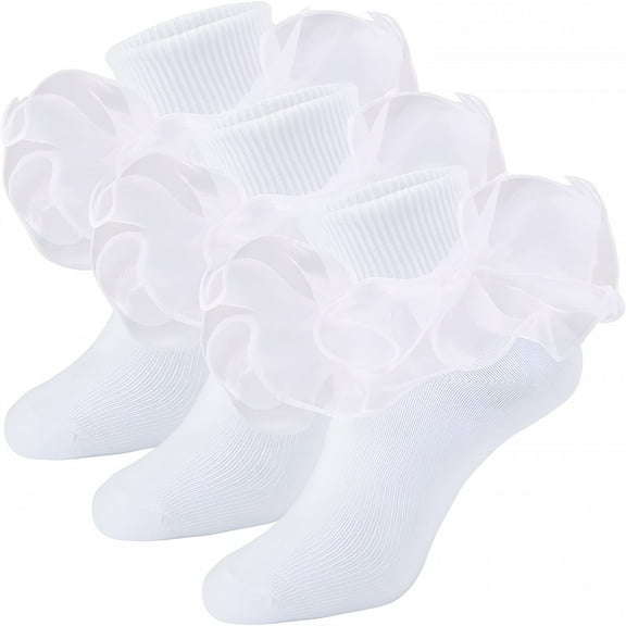 TELOLY Girls Lace Ruffled Comfy Ruffle Socks 3 Pairs