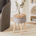 thumbnail image 3 of Tcbosik 12.6 inch Round Upholstered Footstool with Storage, Modern Ottoman with Tray Lid and Wood Legs, Multifunctional Footrest for Living Room, Bedroom, Hallway, Grey, 3 of 7