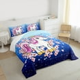 thumbnail image 3 of Manfei Dreamy Unicorn Child Full Size Comforter Sets, Pink Cherry Blossoms Flower Bedding Comforter Set, Blue Glitter Stars Print Bedding Sets, Microfiber Bedroom Decor, 3 Pieces, 3 of 8