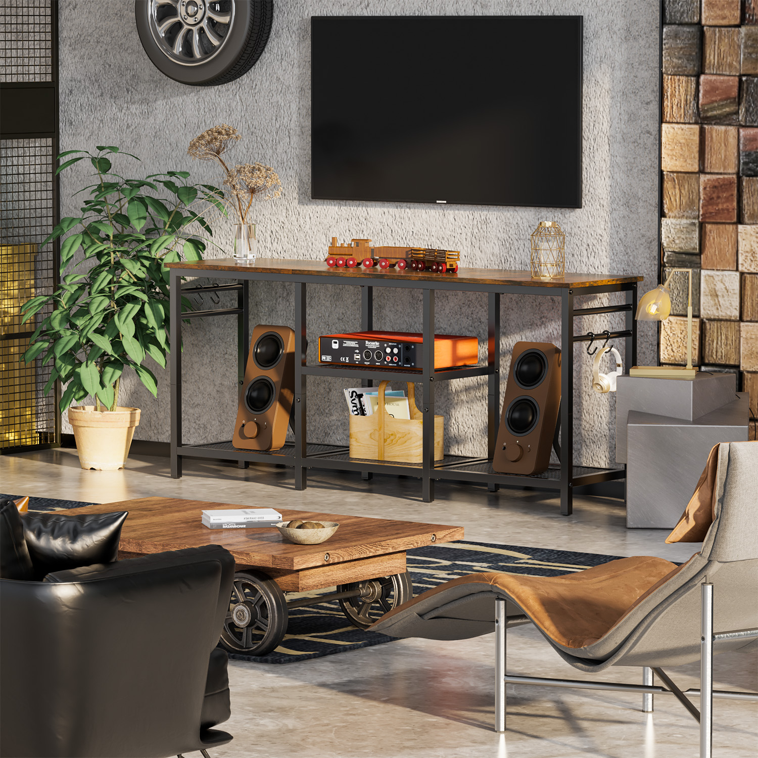 Behost TV Stand for TVs up to 55 Inch, Entertainment Center with Open Storage Shelves, TV Media Console Table with Soundbar Shelf for Living Room, Bedroom, Rustic Brown