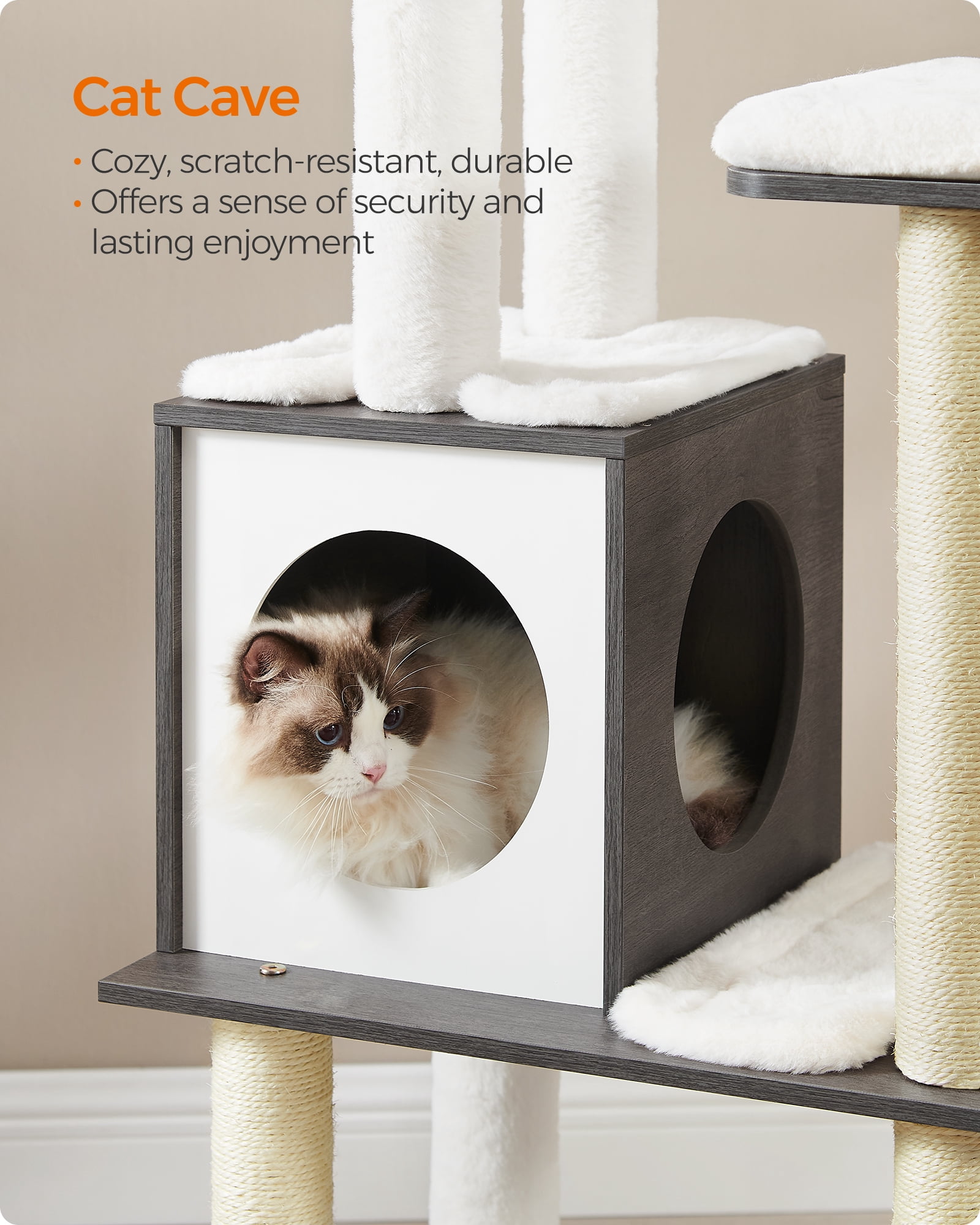 WoodyWonders Cat Tree, 65-Inch Modern Cat Tower for Indoor Cats, Multi-Level Cat Condo with Scratching Posts, Cat Furniture, Gray