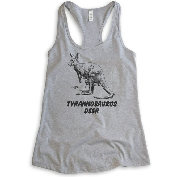 Tyrannosaurus Deer Tank Top, Ladies Racerback Tank Top, Kangaroo Tank, Roo Tank, Heather Gray, Large