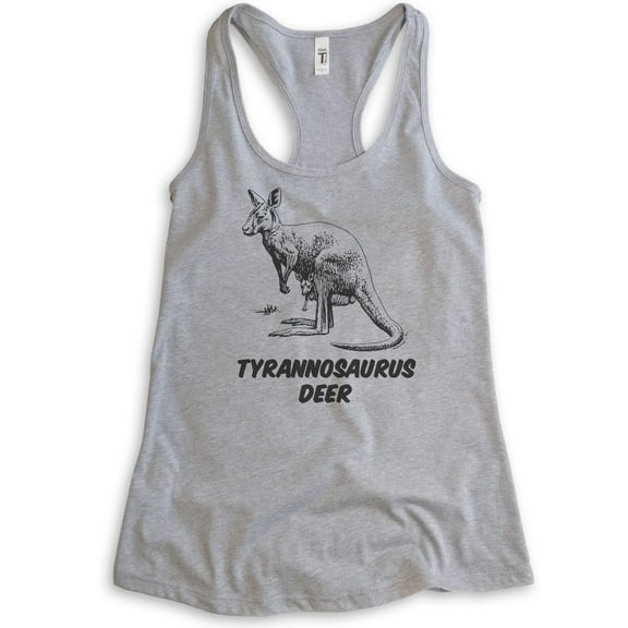 Tyrannosaurus Deer Tank Top, Ladies Racerback Tank Top, Kangaroo Tank, Roo Tank, Heather Gray, Medium