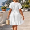 thumbnail image 5 of Eawtki Women's V Neck Short Sleeve Mini Dress Wrap Design Waist Tie Ruffle Hem Plus Size Loose Fit Casual Summer Dress, 5 of 6