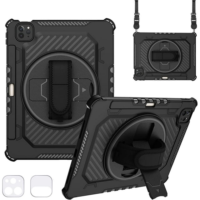 Case for iPad Pro 12.9 2018/2020/2021/2022, Heavy Duty Protective Cover with 360° Rotating Hand Strap & Stand Shoulder Strap for Kids Boys Girls for iPad 12.9 Inch 3rd/4th/5th/6th Gen