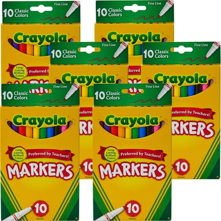 Crayola Fine Line Markers-Classic Colors 10 Count-Multipack of 6