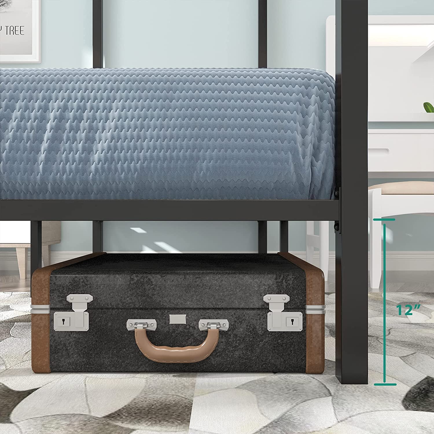 Dextrus Metal Canopy Bed Frame 14 Inch Platform Four Posters Bed with Built-in Headboard Strong Metal Slat Mattress Support, No Box Spring Needed, Black, Full Size