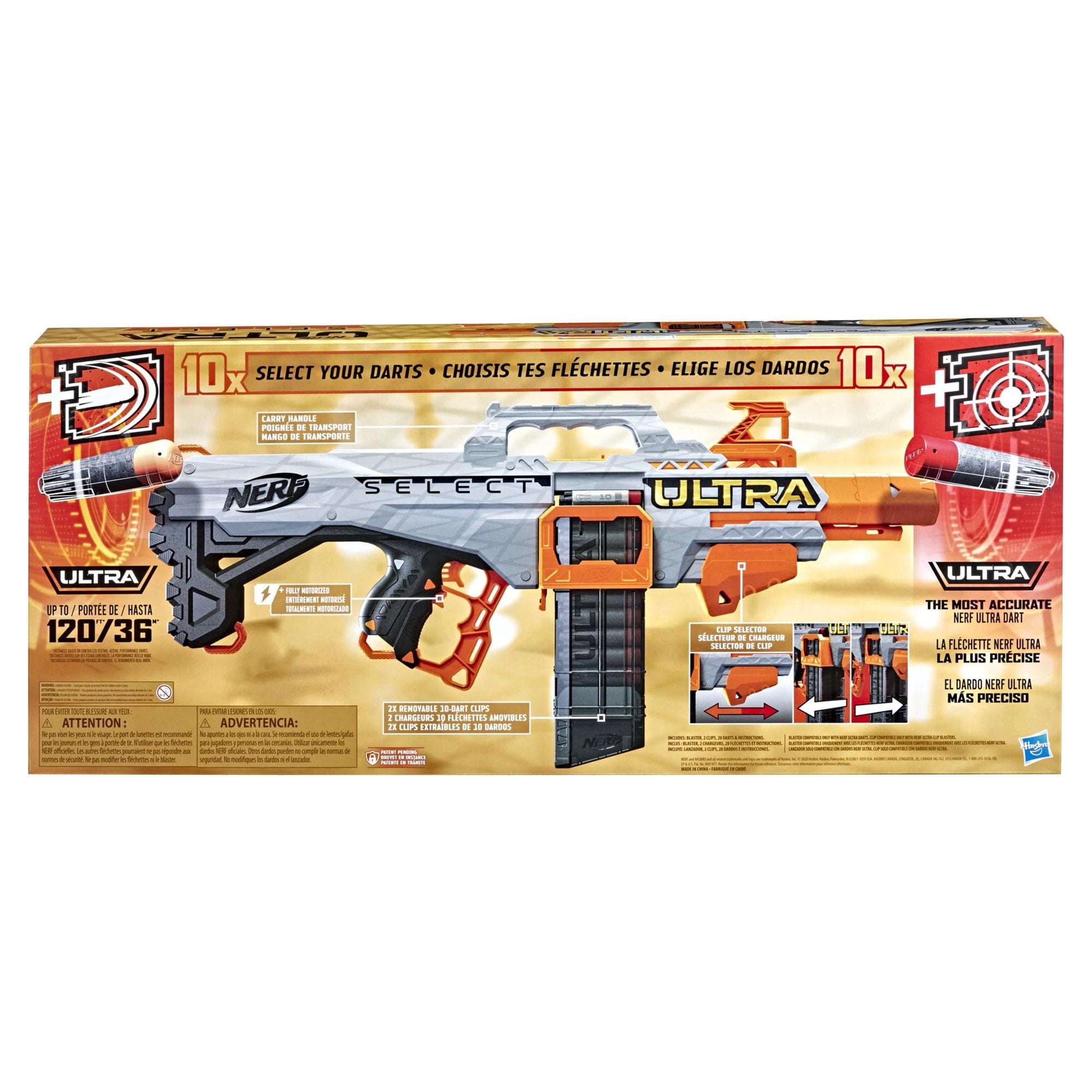 NERF Ultra Select Fully Motorized Blaster, Fire for Distance or Accuracy,  Includes Clips and Darts, Outdoor Games and Toys, Automatic Electric Full