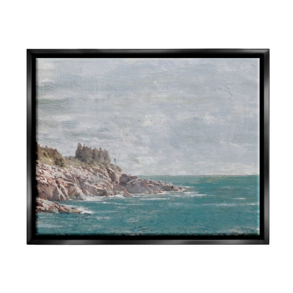 Stupell Industries Rocky Cliff Ocean Landscape Painting Jet Black Floating Framed Canvas Print Wall Art, Design by Savannah Miler